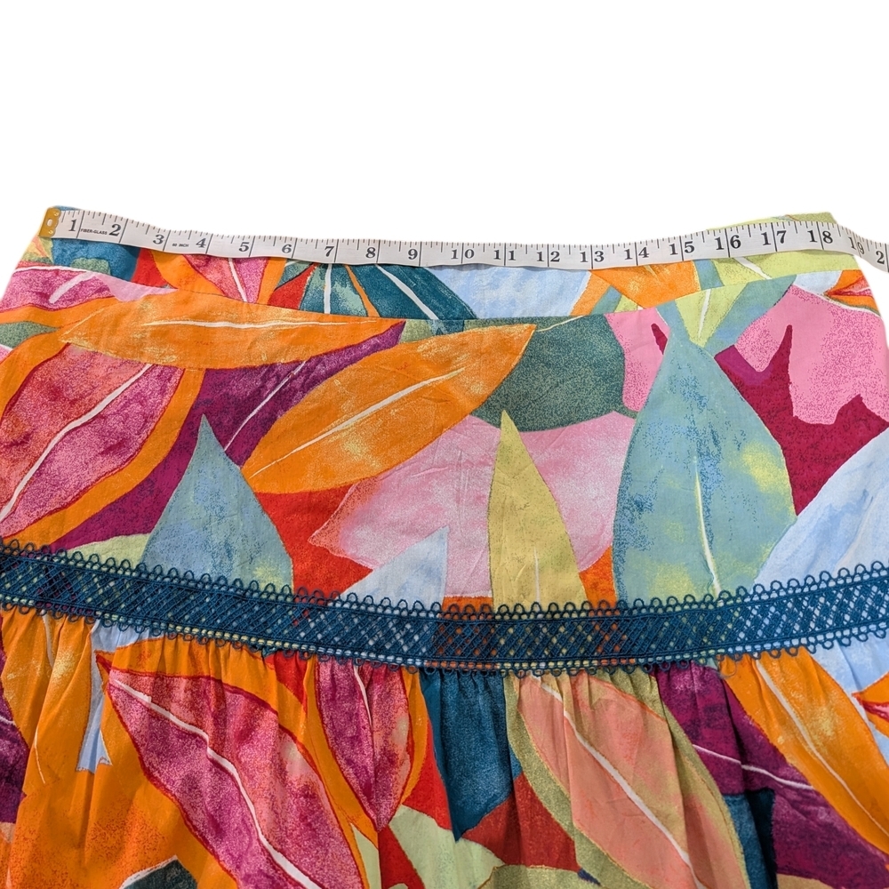 Diamond True XL Tropical Women's Boho A-Line Skirt Blue Lace Trim - Picture 4 of 11